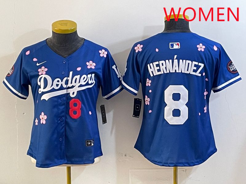 Women Los Angeles Dodgers #8 Hernandez Blue Sakura Edition 2025 Nike MLB Jersey style 8